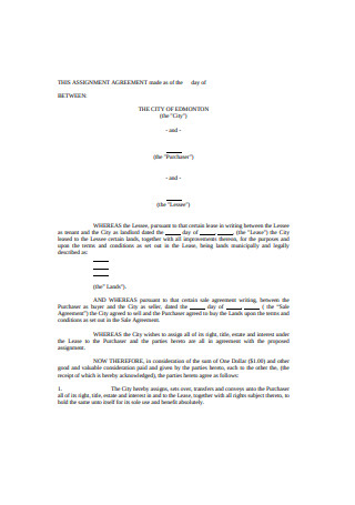 Assignment of Lease Agreement Sample