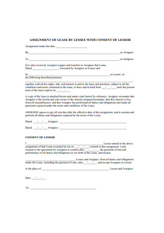 Assignment of Lease by Lessee with Consent of Lessor