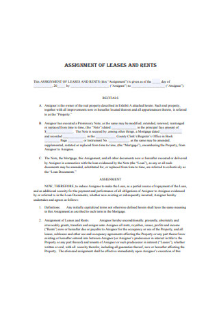 Assignment of Leases aand Rents