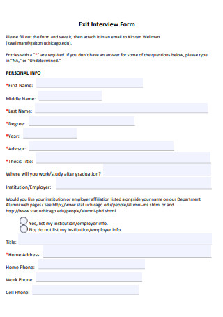 Basic Exit Interview Form Sample