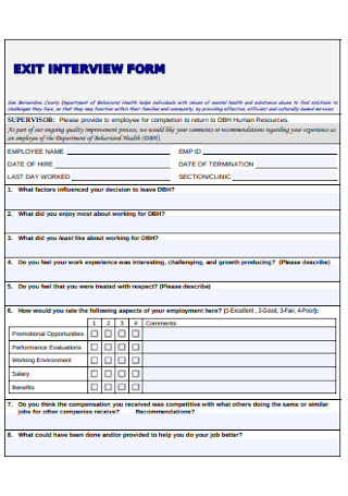 Basic Exit Interview Form