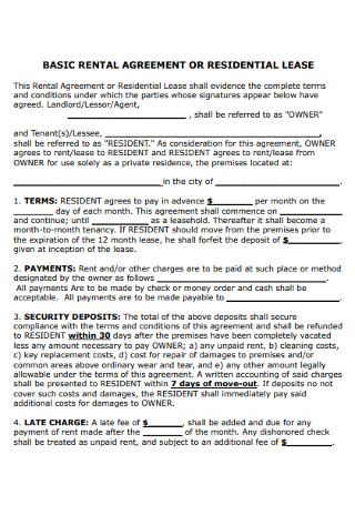 Basic Rental Agreement or Residential Lease