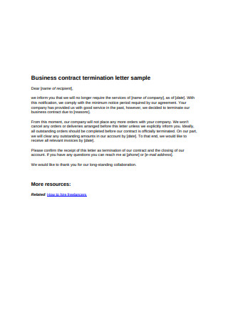 Business Contract Termination Letter Sample