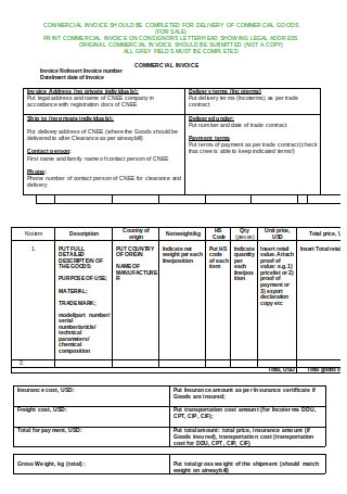 Commercial Invoice Template