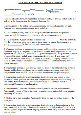 Construction Independent Contractor Agreement
