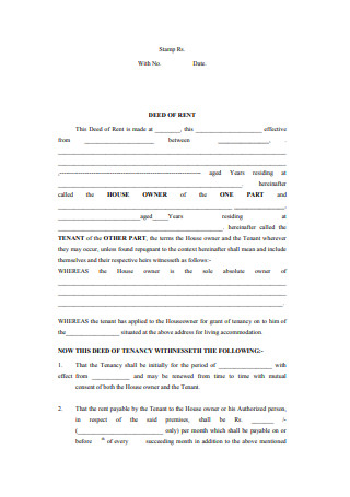Deed of Rent Application Form