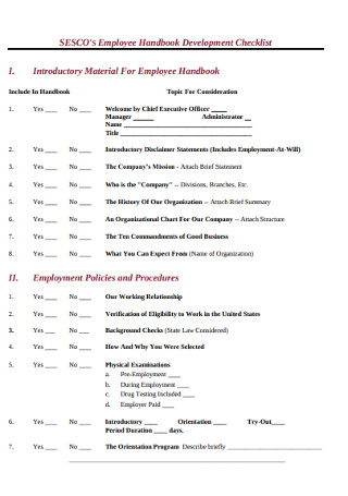 Employee Handbook Development Checklist