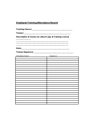 Employee Training Attendance Record Example