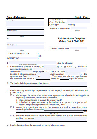 Eviction Complaint Form Sample