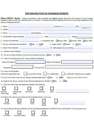 Exit Interview Form for Graduating Students