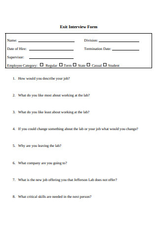 Exit Interview Form in PDF