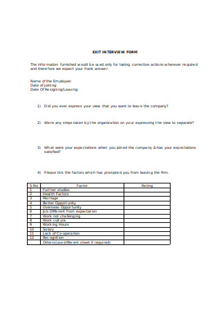 Formal Exit Interview Form in DOC