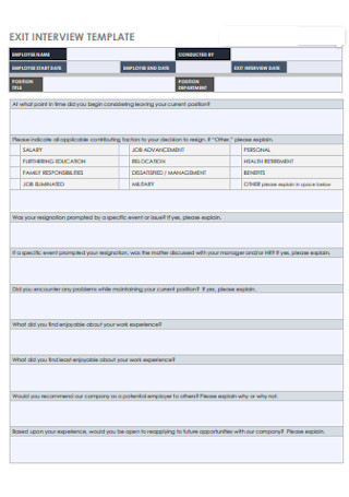 Format of Exit Interview Template