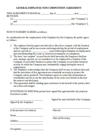 General Employee Non Competition Agreement