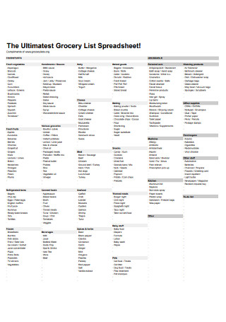 Grocery List Spreadsheet