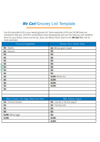 Grocery List Template 