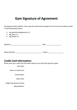 Gym Signature of Agreement