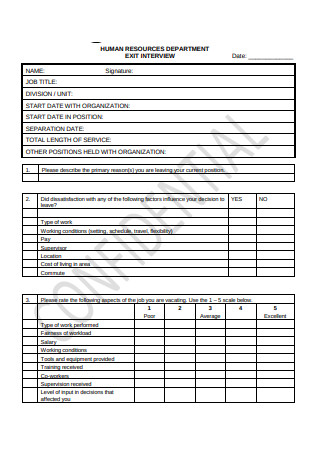 HR Department Exit Interview Template