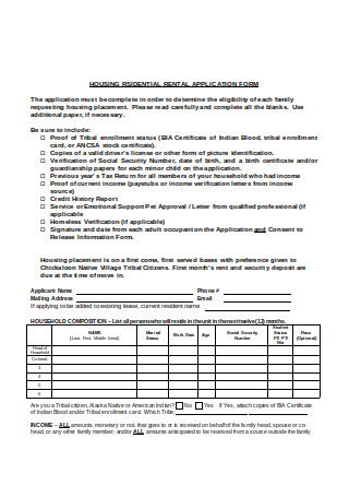Housing Residential Rental Application Form Example
