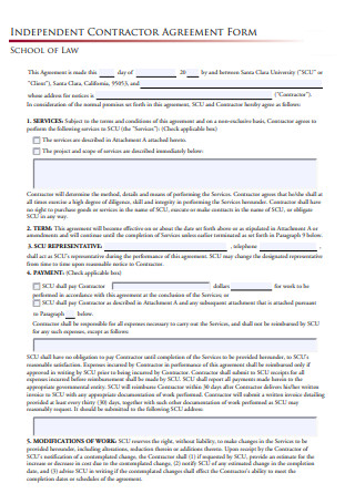 Independent Contractor Agreement Form Sample