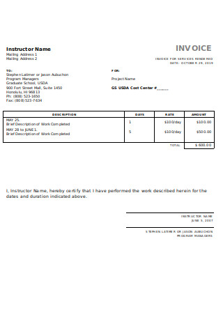 Instructor Invoice Template