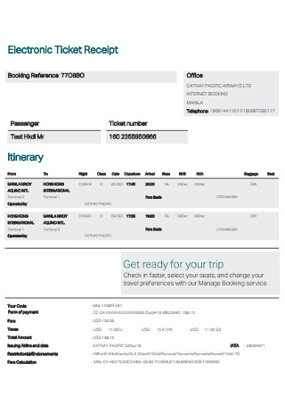Itinerary Electronic Ticket Receipts