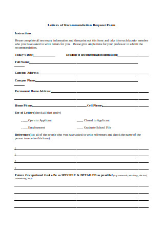 Letters of Recommendation Request Form