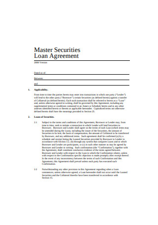 Master Securities Loan Agreement