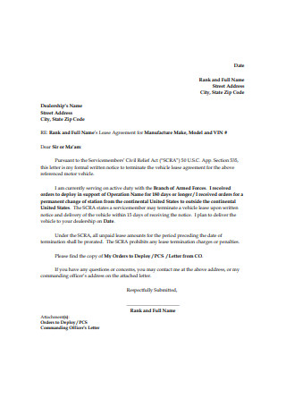 Motor Vehicle Lease Termination Letter