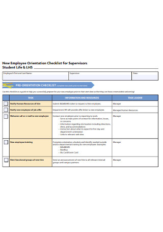 New Employee Orientation Checklist for Supervisors