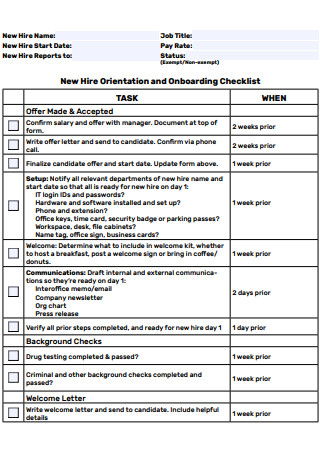 New Hire Orientation and Onboarding Checklist