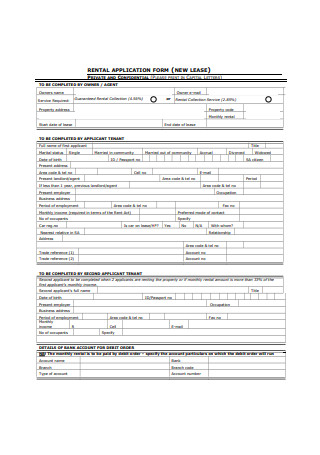 New Lease Residential Rental Application Form
