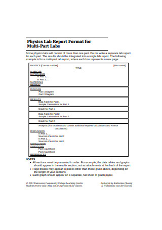Physics Lab Report Format for Multi Part Labs