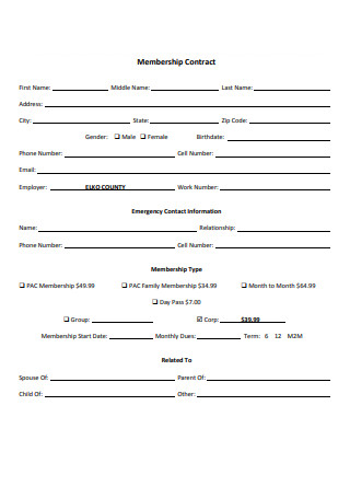 Printable Membership Contract Form