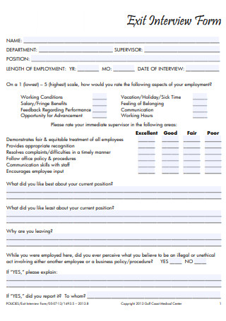 Professional Exit Interview Form 