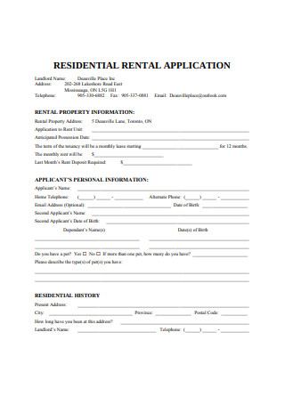 Residential Rental Application Form Example