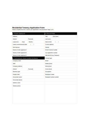 Residential Tenancy Application Form