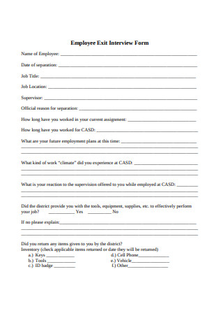 Sample Employee Exit Interview Form
