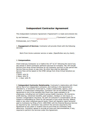 Sample Independent Contractor Agreement