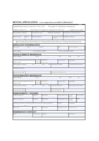 Sample Residential Rental Application Form