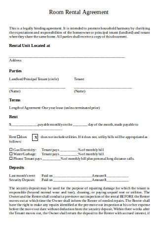 Sample Room Rental Agreement