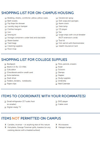 Shopping List on Campus Housing
