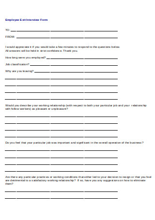Simple Employee Exit Interview Form