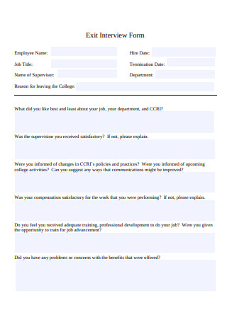 Simple Exit Interview Form Format