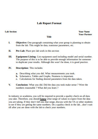 Simple Lab Report Format