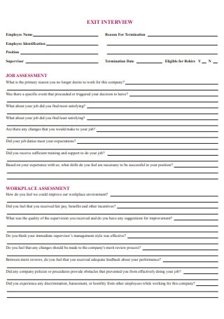 Standard Exit Interview Form Template