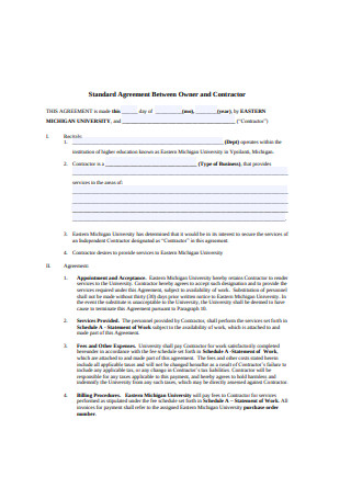 Standard Independent Agreement Between Owner and Contractor