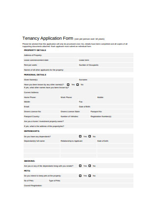 Tenancy Residential Rental Application Form
