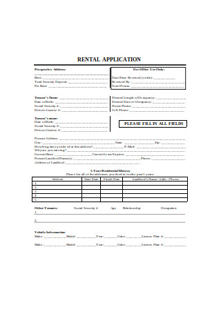 Tenant Rental Application Form Sample