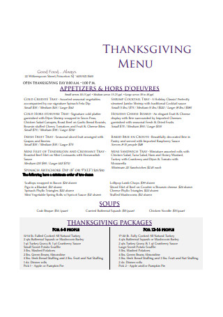 Traditional Thanksgiving Menu